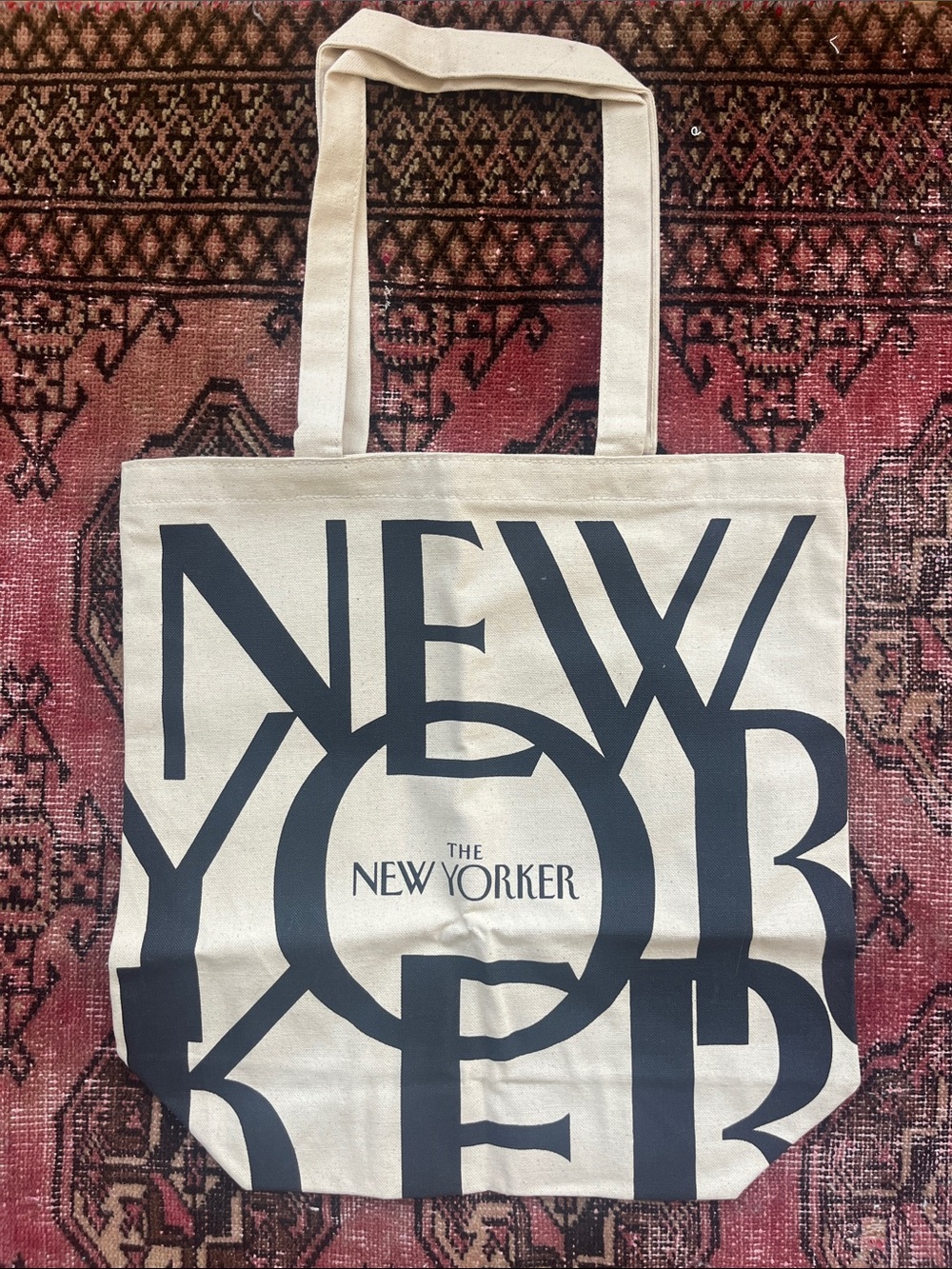 The New Yorker Logo Natural Canvas Tote - Black Print NEW